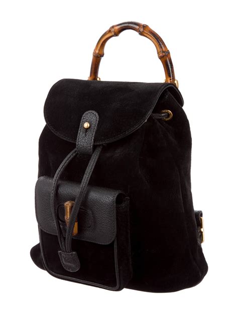 gucci bamboo backpack black|Gucci suede bamboo bag.